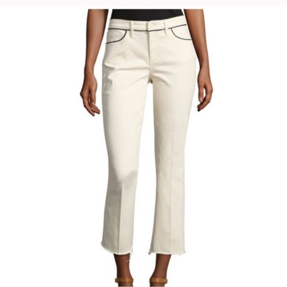 Tori Burch Natural Cream Straight Leg Jeans with High-Waisted Design. - Picture 1 of 6